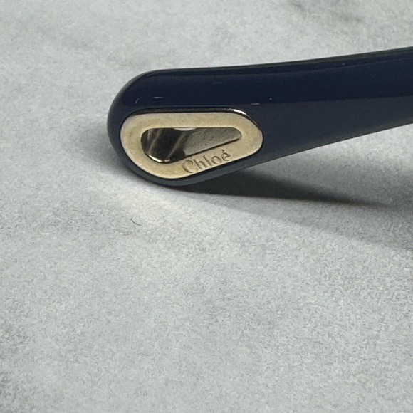 Chloe’ Oversized Square Sunglasses Blue Lens Red/ Navy Trim Gold Metal NWT - Picture 5 of 5